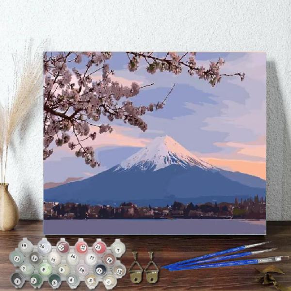 油絵 絵画 壁掛け 大人の塗り絵 セット インテリア 美術品 富士山と桜 DIY絵 キャンバス 数字...