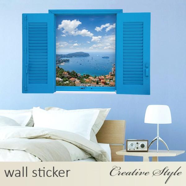ウォールステッカー  窓 地中海 海 風景 壁シール ウォールシール はがせる おしゃれ 壁飾り 壁...