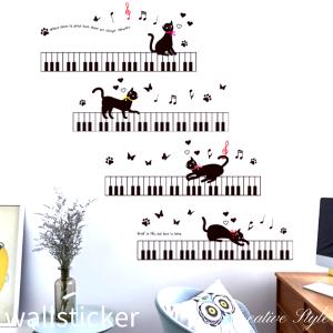 ウォールステッカー 子供部屋 猫 楽譜 壁紙シ...の詳細画像1