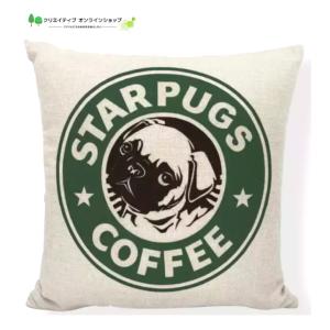 クッションカバー 犬 パグ スターバックス 風 スタバ 風 緑 犬柄 おしゃれ かわいい 犬雑貨 雑貨 動物柄 愛犬グッズ アニマル インテリア 可愛い いぬ 45cm 007 クリエイティブオンラインショップ 通販 Yahoo ショッピング