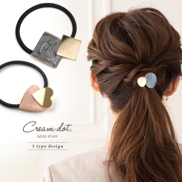 ヘアアクセ レディース ヘアゴム タイプ モチーフ ゴールドメタル マーブル ナチュラル ブルー ピ...