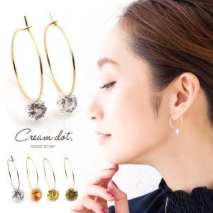 【全品送料無料⇒11月5日23：59迄】ピアス フープピアス 一粒ビジュー 2サイズ ワンタッチ ゴールド シルバー ワンポイント キャッチレス 上品 清楚 outlet