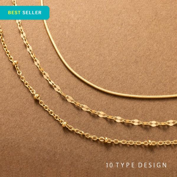 ステンレス製 ネックレス 金属アレルギー つけっぱなし 選べるタイプ 極細 ロングネックレス スキン...
