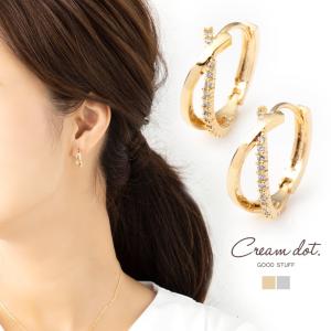 【本日限定！2点10％OFFクーポン】ピアス フープピアス レディース 中折れ ビジュー クロス メタル 大人 上品 エレガント outlet