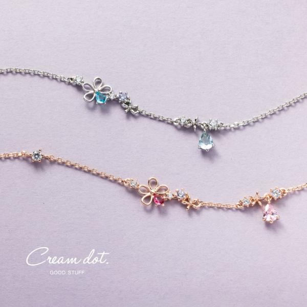ブレスレット レディース チェーン キュービックジルコニア 花 フラワー ドロップ マルチカラー メ...