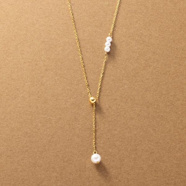 ステンレス製 ネックレス ロングネックレス 金属アレルギー チェーン y字 スフィア パール 長さ調...