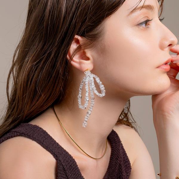 選べる ピアス イヤリング 金属アレルギー 18kコーティング チタンポスト リボン ビーズ クリア...