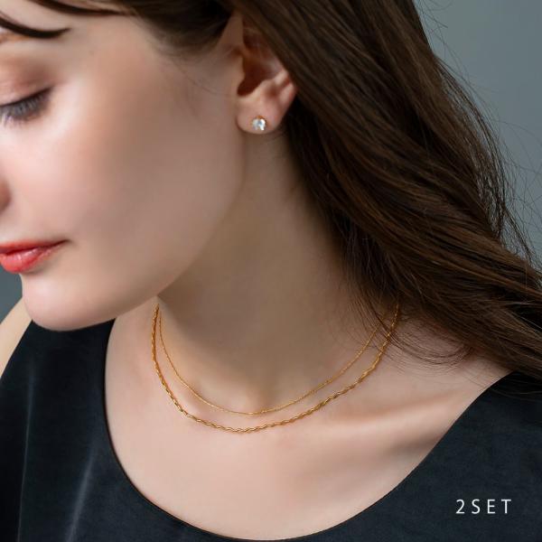2点セット ネックレス 金属アレルギー ニッケルフリー チェーン ウェーブ 3way スキンジュエリ...