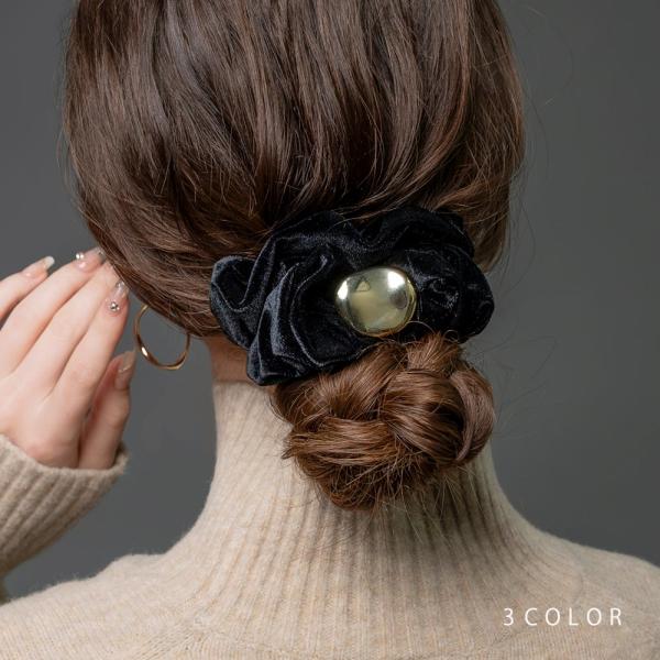【本日限定！2点10％OFFクーポン】シュシュ ヘアゴム ベロア メタル ベルベット ボリューム 大...
