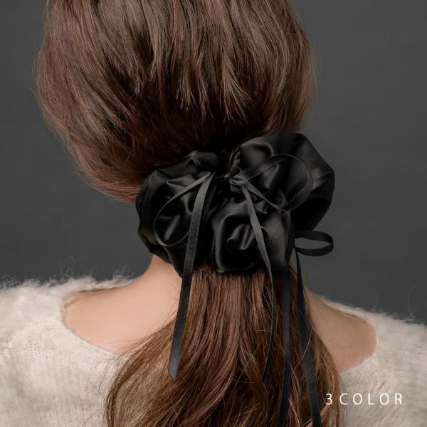 【全品送料無料⇒11月30日23：59迄】シュシュ サテン調 リボン コード ロング 微光沢 ボリュ...