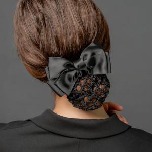 シニヨンネット リボン 光沢感 立体 お団子 シニヨン バレッタ まとめ髪 髪留め ネット付きバレッタ outlet