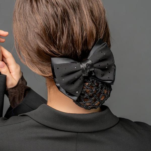 【全品送料無料⇒11月5日23：59迄】シニヨンネット リボン ドット 立体 異素材 お団子 シニヨ...