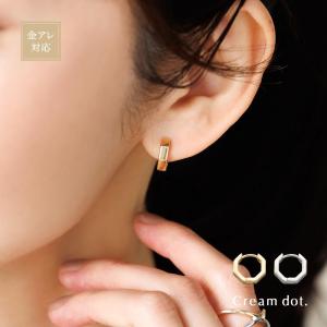 【2点10%OFFクーポン】 金属アレルギー対応 ピアス ニッケルフリー 18kコーティング フープ ワンタッチ キャッチレス ヘキサゴン型 六角形 メタル