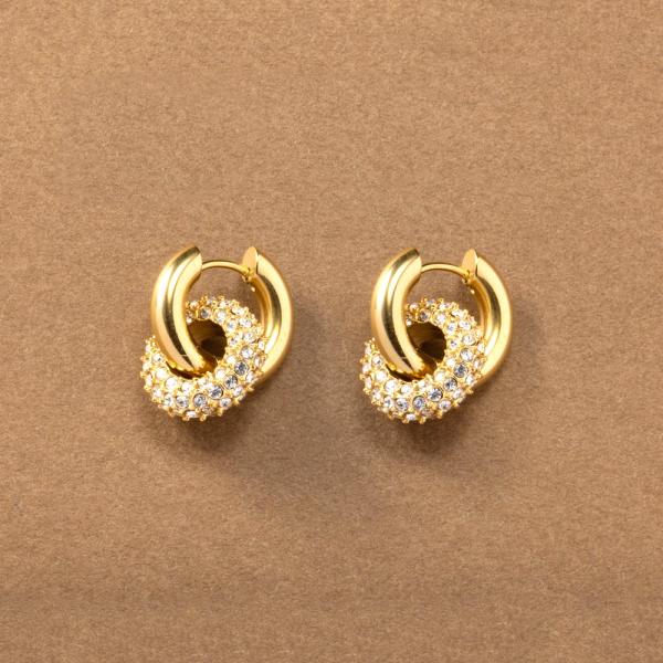 ステンレス製 ピアス フープピアス 金属アレルギー パヴェ ビジュー 2way 二連 ガラス キャッ...