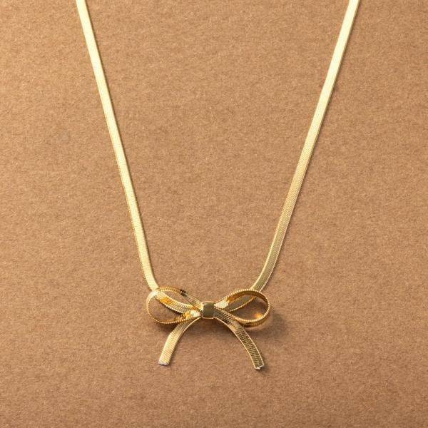 ネックレス ステンレス 金属アレルギー つけっぱなし レディース ショート チェーン リボン 大人カ...