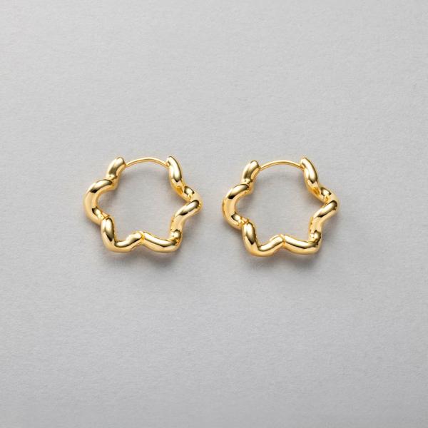 金属アレルギー対応 ピアス フープピアス ニッケルフリー 18kコーティング フラワー ライン 中折...