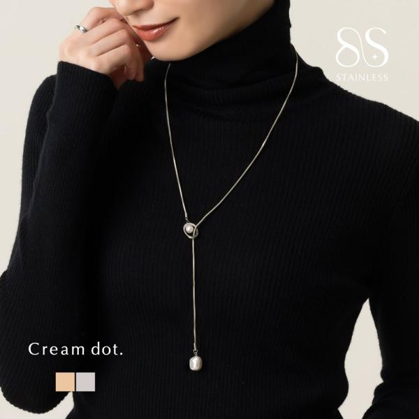 ステンレス製 ネックレス ロングネックレス 金属アレルギー つけっぱなし パール ラリエット Y字 ...