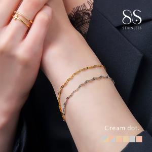 【最大30％OFF×全品送料無料】サージカルステンレス ブレスレット 金属アレルギー対応 つけっぱなし 2連 レイヤード風 MIXカラー ペタルチェーン｜Cream dot.