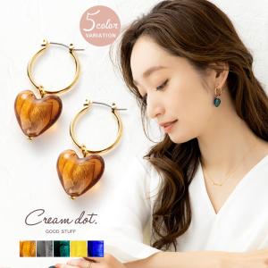 ピアス フープピアス チタンポスト 低アレルギー 開閉式 ハート ガラス