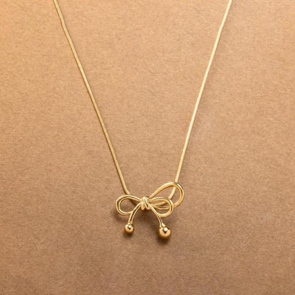 ステンレス製 ネックレス 金属アレルギー つけっぱなし チェーン リボン アシンメトリー ゆうパケッ...