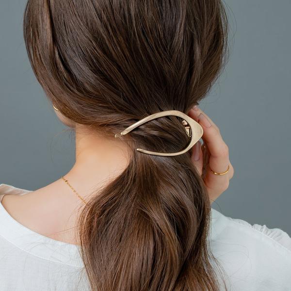 ヘアクリップ くすみメタル カーブ ライン ヴィンテージ調 ヘアピン ヘアアクセ ヘアアレンジ 簡単...