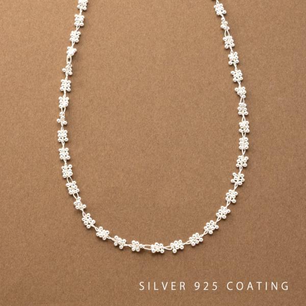 ネックレス SV925コーティング ショート チェーン つぶつぶ フラワー 小粒 メタルボール ゆう...