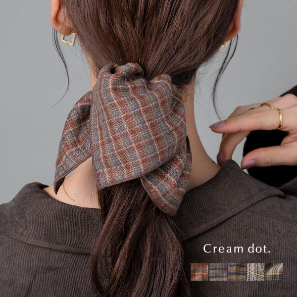 シュシュ スクエアシュシュ グレンチェック柄 大きめ ボリューム 四角 ヘアゴム ヘアアクセ ヘアア...