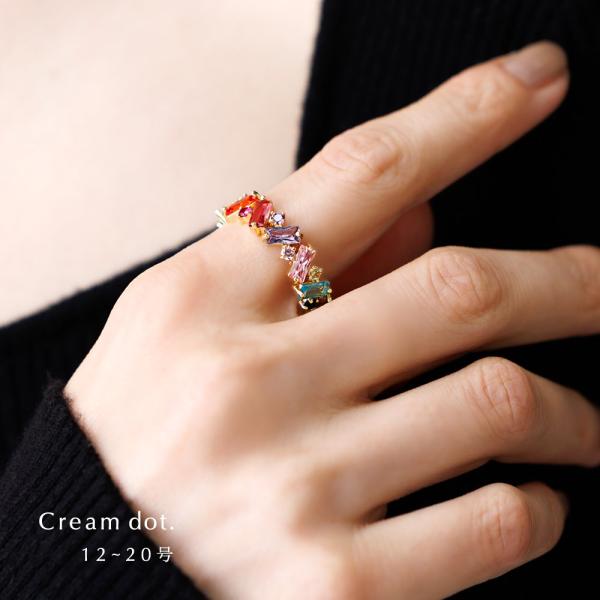 リング 指輪 18kコーティング カラーストーン マルチカラー ビジュー スクエアカット カラフル ...