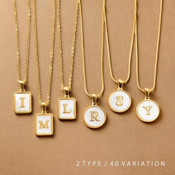 ステンレス製 ネックレス 金属アレルギー つけっぱなし スクエア 四角 チェーン イニシャル アルフ...