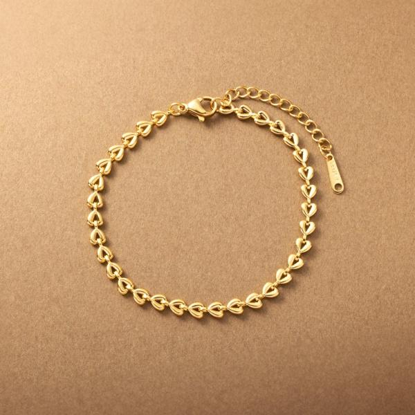 ステンレス製 ブレスレット 金属アレルギー ハート チェーン メタル メタルハート 大人 ゴールド ...