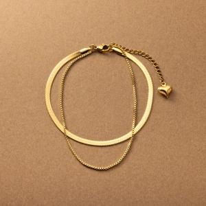 【最大30％OFF×全品送料無料】サージカルステンレス アンクレット 金属アレルギー つけっぱなし 2連 ハート メタル ぷっくり レイヤード｜Cream dot.