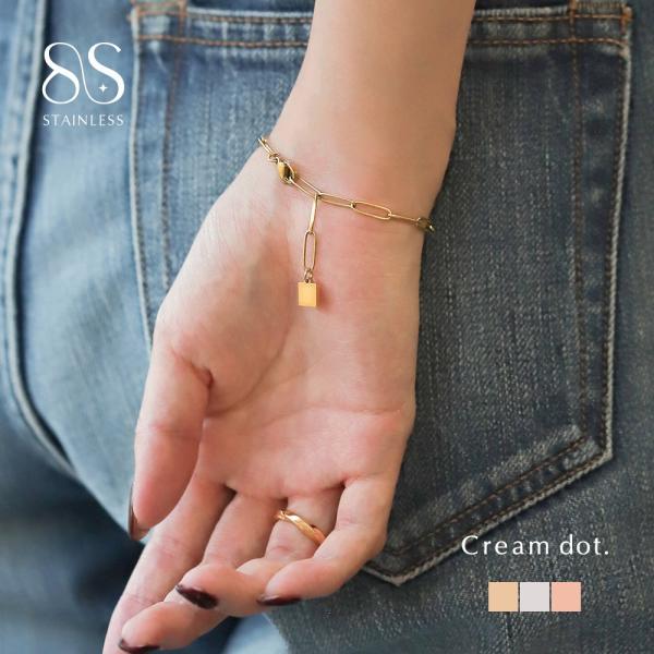 サージカルステンレス ブレスレット 金属アレルギー つけっぱなし プレート メタル スクエア 四角 ...