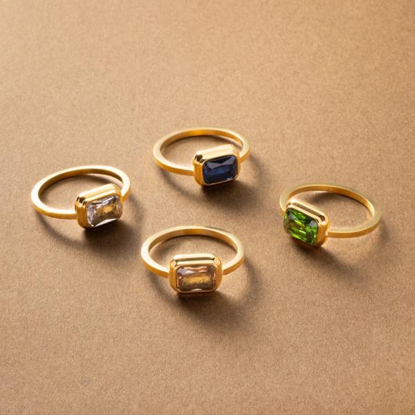 ステンレス製 リング 指輪 金属アレルギー レディース ガラス スクエア ビジュー 多面カット 12...