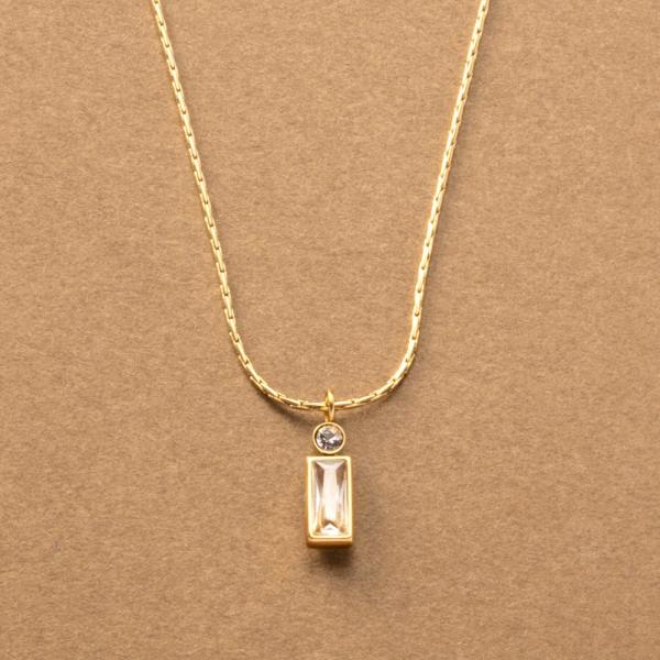 ステンレス製 ネックレス 金属アレルギー つけっぱなし チェーン ビジュー スクエア 四角 多面カッ...