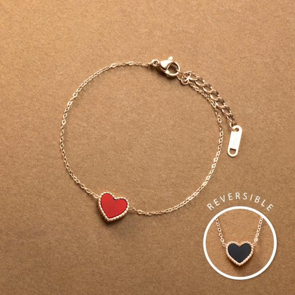 サージカルステンレス ブレスレット 金属アレルギー つけっぱなし レディース ハート リバーシブル ...