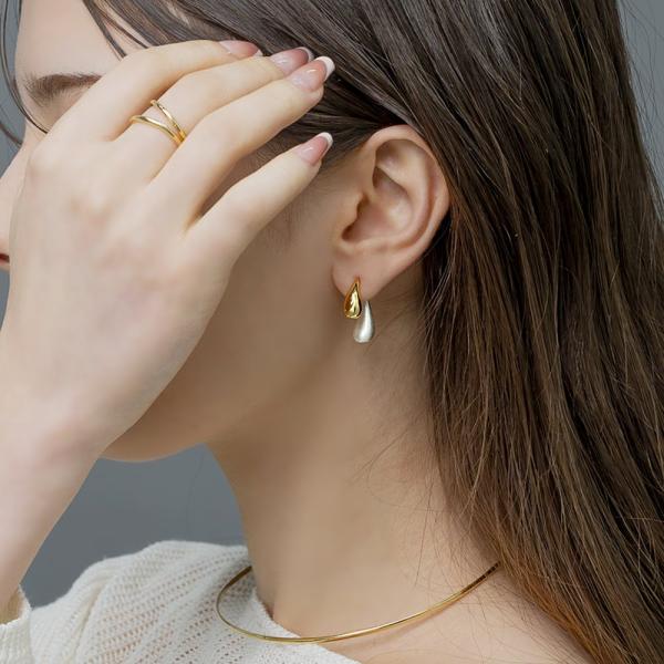 ピアス レディース ティアドロップ ぷっくり 雫 バックキャッチピアス MIXカラー クラフト調 艶...