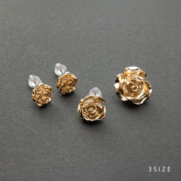 【全品送料無料⇒11月16日23：59迄】ピアス チタンポスト 低アレルギー ローズ メタル 3サイ...