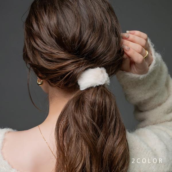 ポニーフック ヘアゴム フェイクファー カーブ ワンタッチ 簡単 ヘアアクセサリー 髪留め まとめ髪...