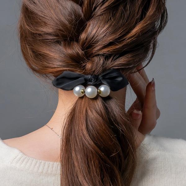 ヘアゴム パール リボン メタルボール おしゃれ ヘアアクセサリー 髪留め まとめ髪 ポニーテール ...