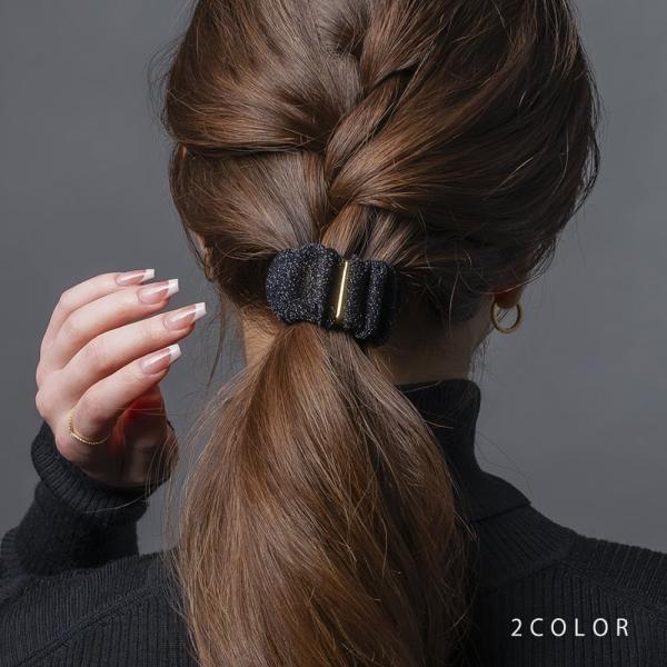 クラップカフ ポニーフック ヘアゴム ラメ グリッター メタルバー 巻き付け式 簡単 ワンタッチ ゆ...