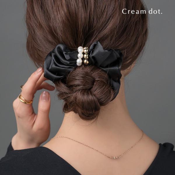シュシュ パール メタルボール 艶 サテン調 微光沢 ヘアゴム ヘアアクセ ヘアアレンジ 簡単 まと...