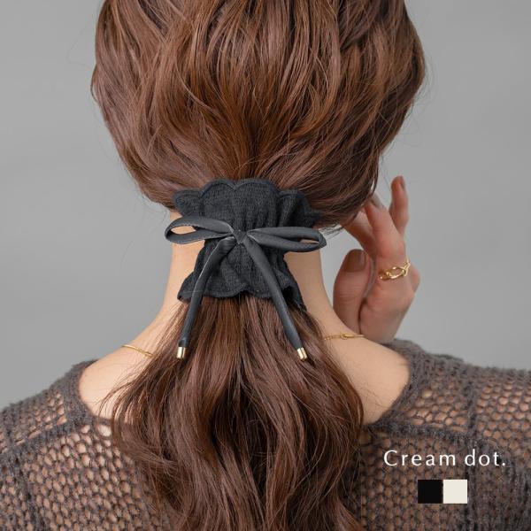 クラップカフ リボン サテン フリル ポニーフック ヘアゴム ロールカフ ワンタッチ ヘアアクセサリ...