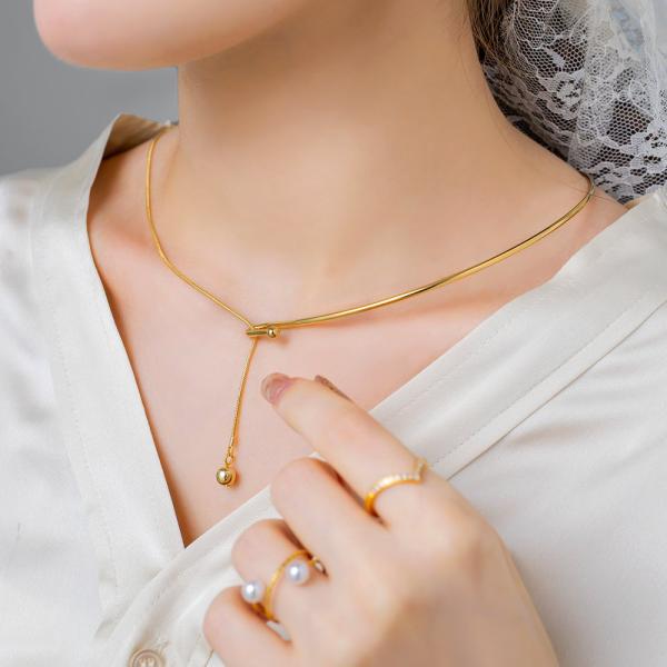 チョーカー ネックレス 金属アレルギー ニッケルフリー 18kコーティング Y字 チョーカー 切り替...