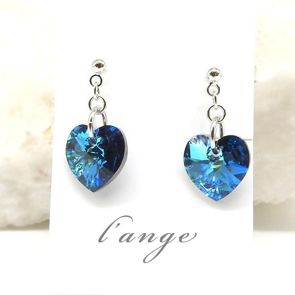 イヤリング ハート ブルー ノンホールピアス 樹脂 クリスタル ガラス シルバーカラー レディース