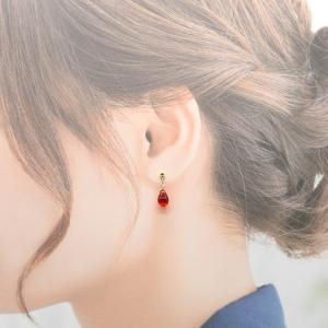 イヤリング 赤 雫 ノンホールピアス 樹脂 ゴ...の詳細画像1