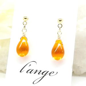 L'ange（ランジュ） イヤリング 赤 雫 ノンホールピアス 樹脂 ゴールド