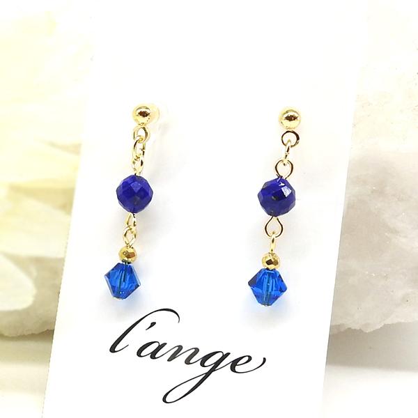 イヤリング 天然石 ラピスラズリ ゴールド 小さめ ノンホールピアス 樹脂 レディース 12月誕生石