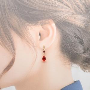 イヤリング ノンホールピアス 樹脂 赤 雫 ガ...の詳細画像2