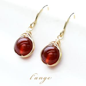 L'ange（ランジュ） 天然石 グレーオニキス 14kgf ピアス レディース
