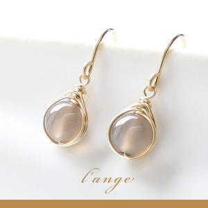 天然石 グレーオニキス 14kgf  ピアス レディース ゴールド ピアス 日本製  華奢 シンプル ワイヤーラップ